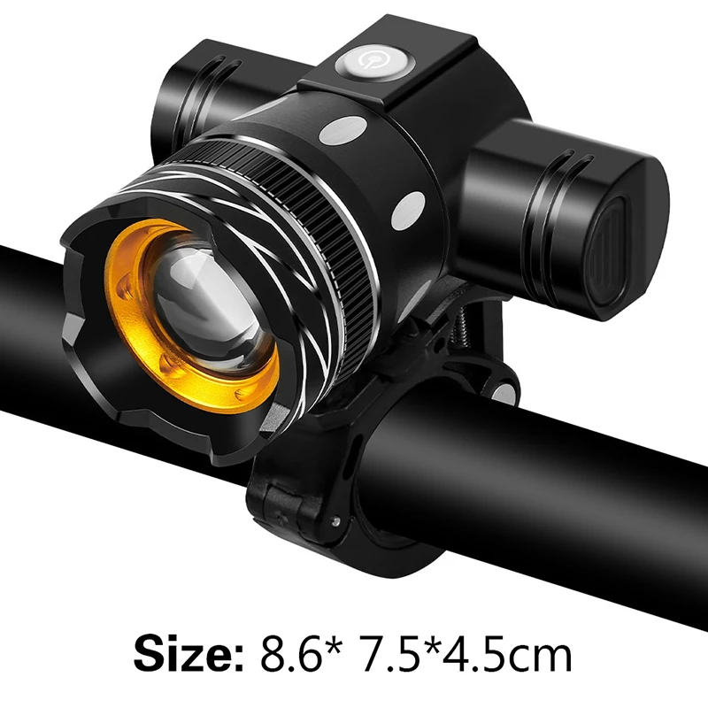 1Pcs Durable And Safe T6 LED Bicycle Front Light USB Rechargeable Lantern 2400mAh For Zoom Bike Headlight Cycling Flashlight