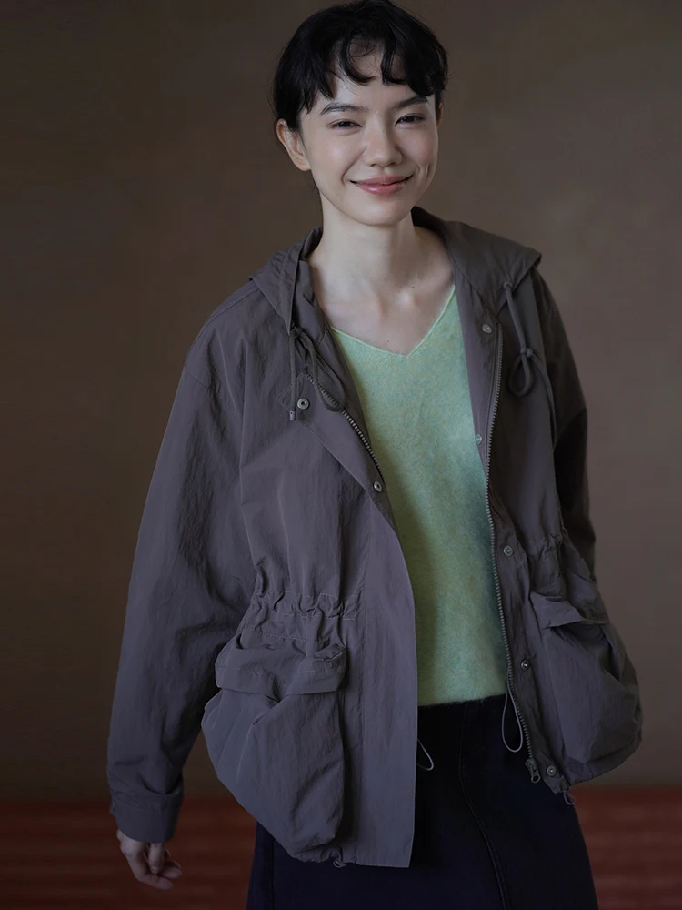 

Hacikis Lady's Holiday Hiking Stereo ket Design Dstring Waist Loose Slimming Windproof Jaet Women's Outerwear