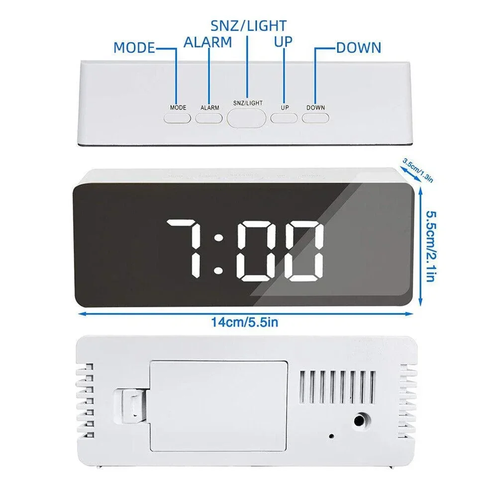 LED Mirror Digital Alarm Clock Night Lights Thermometer Wall Clocks Lamp Square Rectangle Multi-function Table Watch USB/AAA