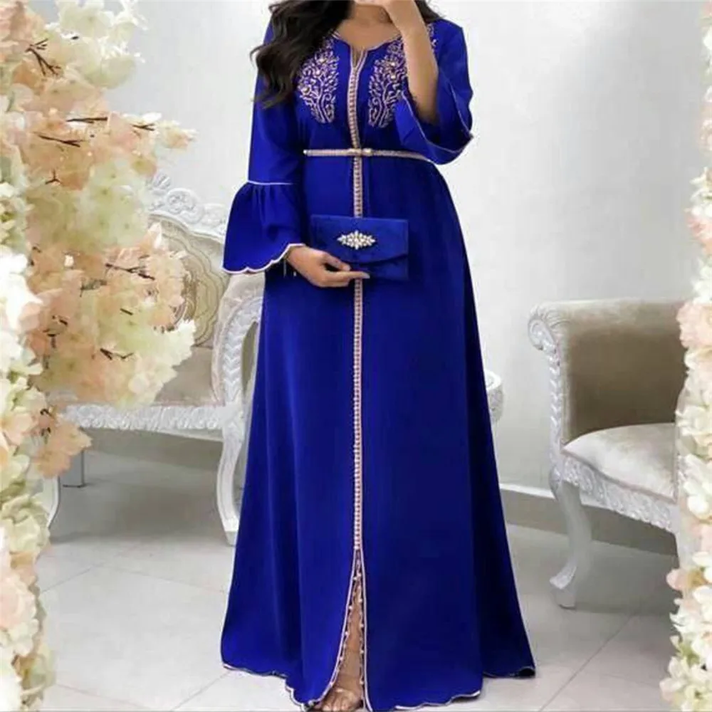 Luxury Appliques Kaftan Dresses Women Dubai Elegant Long Sleeve Muslim Abaya Islam Turkey Jellaba Moroccan Long Dress Maxi 2023