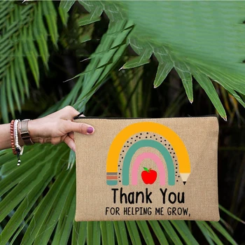 Dank U Helpen Me Grow Leraar Make-Up Tas Cosmetische Tas Pouch Opbergtas Cosmetische Purse Rits Zakjes Gift Voor leraar