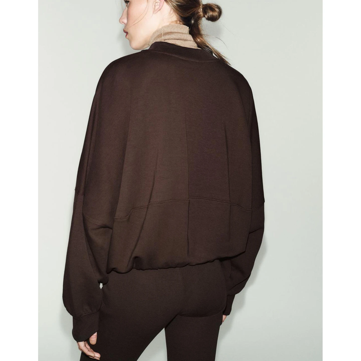 High Waist Belted Double-Faced Fabric Flared Pants And Pilot Jaet Combo Casual Sle Long Sve round Ne Faion Set for...