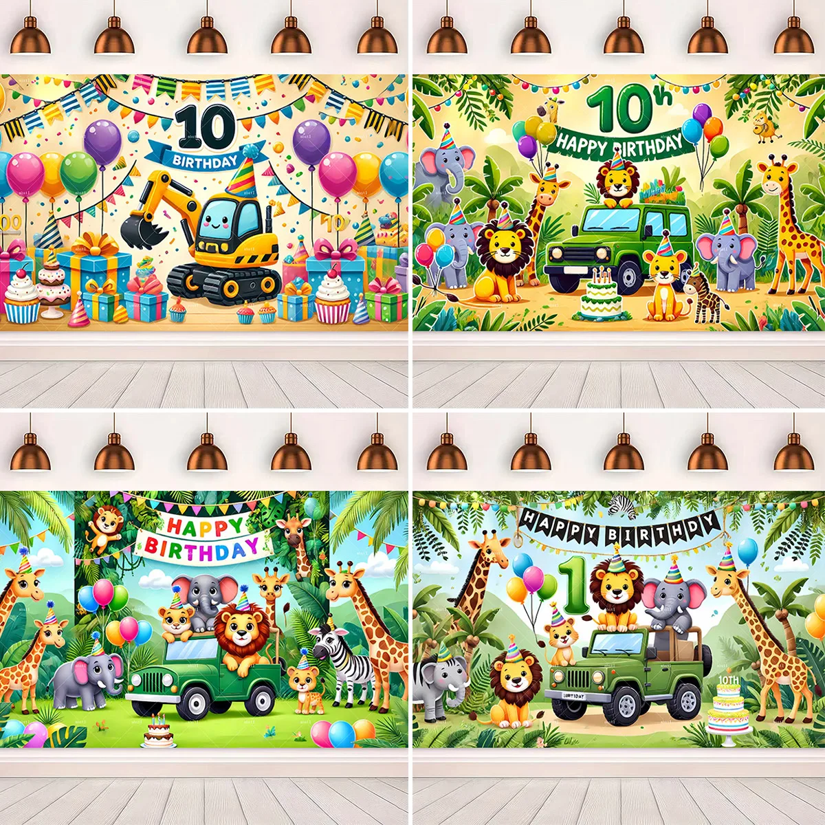 

Green Forest Animal Carnival Theme Party Scene Children's 1st and 10th Birthday Decoration Gifts Baby Shower Photography Props