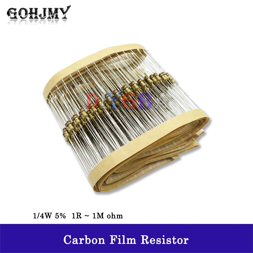 100PCS 1/4W 5% 0R ~ 10M karbon Film resistor 100R 220R 1K 1.5K 2.2K 4.7K 10K 22K 47K 100K 100 220 1K5 2K2 4K7 Ohm resistensi