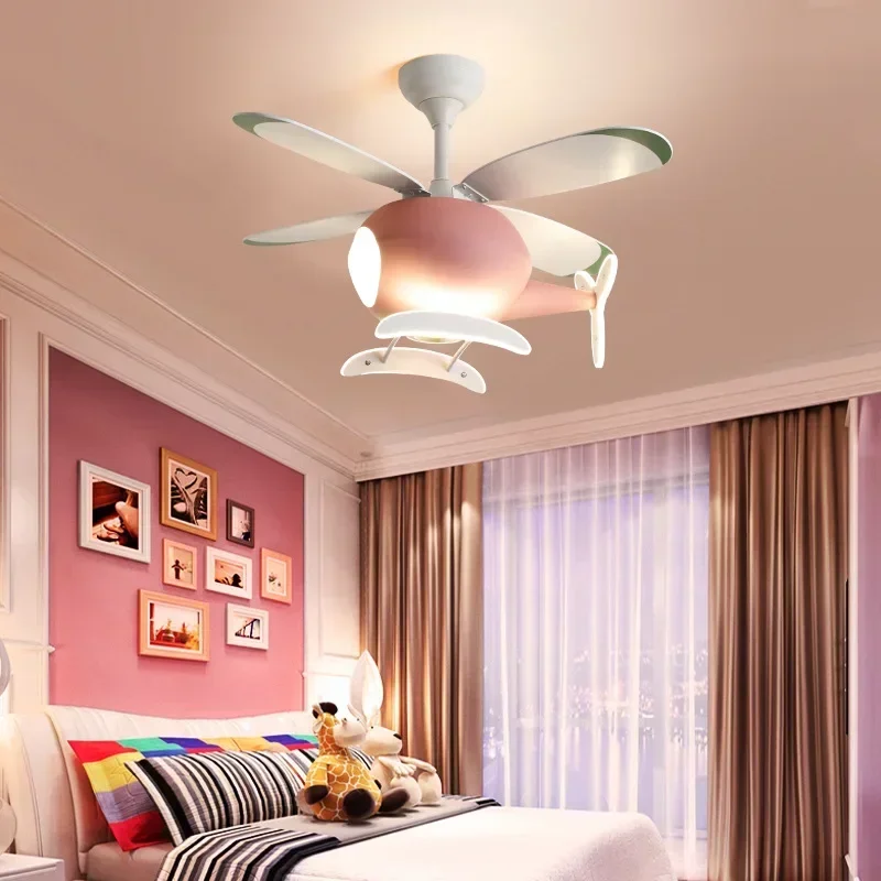hot sale Children Modern Helicopter LED Chandeliers Pendant Lights With Remote Control Plane Ceiling Fan With Light