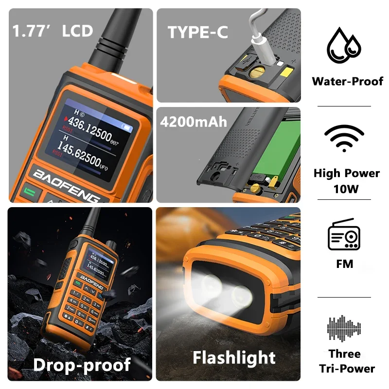 For Baofeng UV-17 Walkie Talkie UV 17 Tri-Band Two Way Radio Type-C Charger FM Wireless Copy Frequency 5W 1800mAh