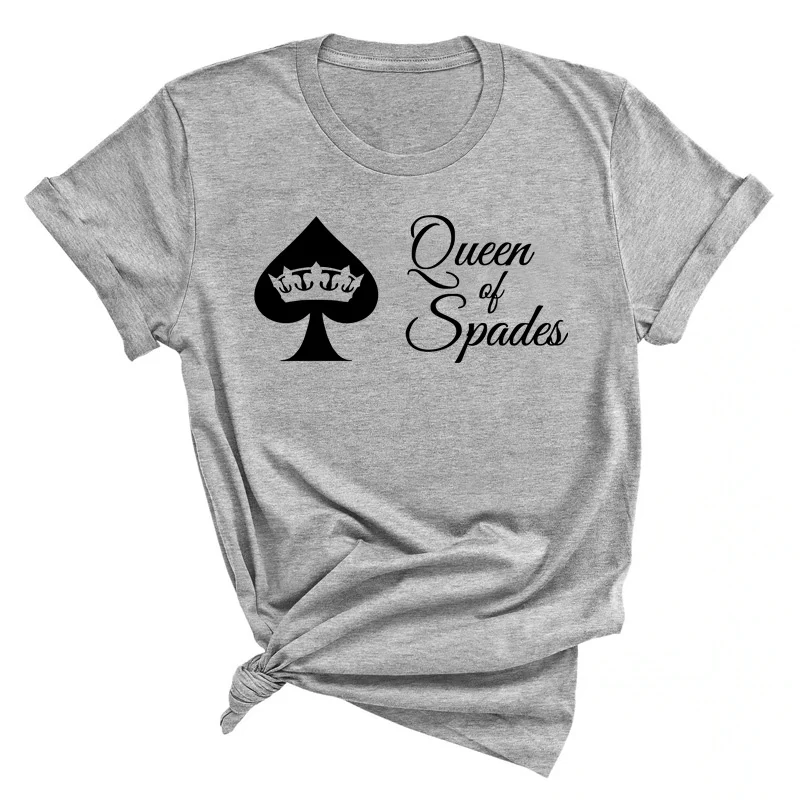 Queen of Spades Print T-Shirt New Girl\'s Tshirt Plus Size Summer Women Girl\'s Shirts Top Tee Oversized