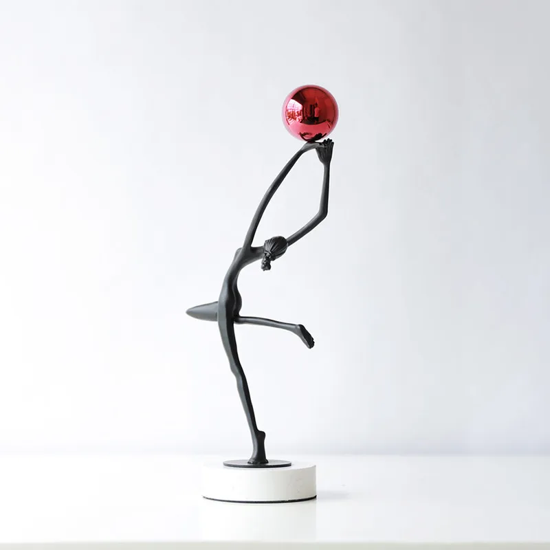 Black Cast Iron Man Holding Golden Ball, Abstract Art Dancing Girl Figure Sculpture, Metal Crafts, Interior Decoration Ornaments