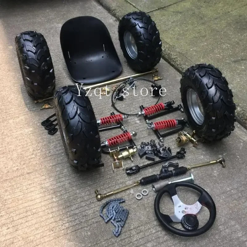 Modified kart accessories Homemade four-wheeler front rear suspension steering wheel steering 1 meter rear axle 6/7/8 inch tires