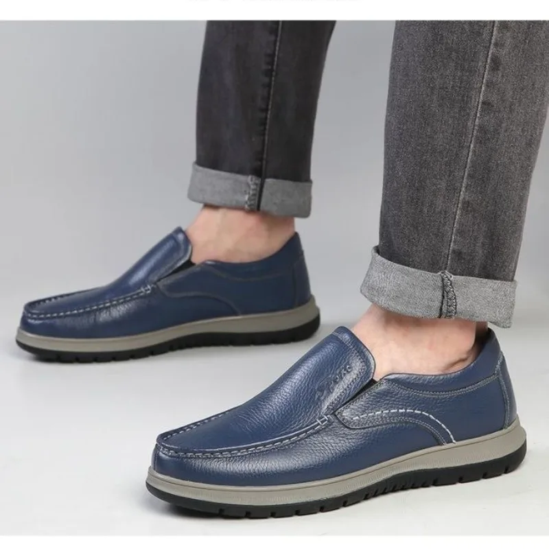 

Spring Autumn Men's Casual Leather Shoes Thick Soled Breathable Slip-on Business Shoes Blue Minimalist Formal Shoes Loafers Men