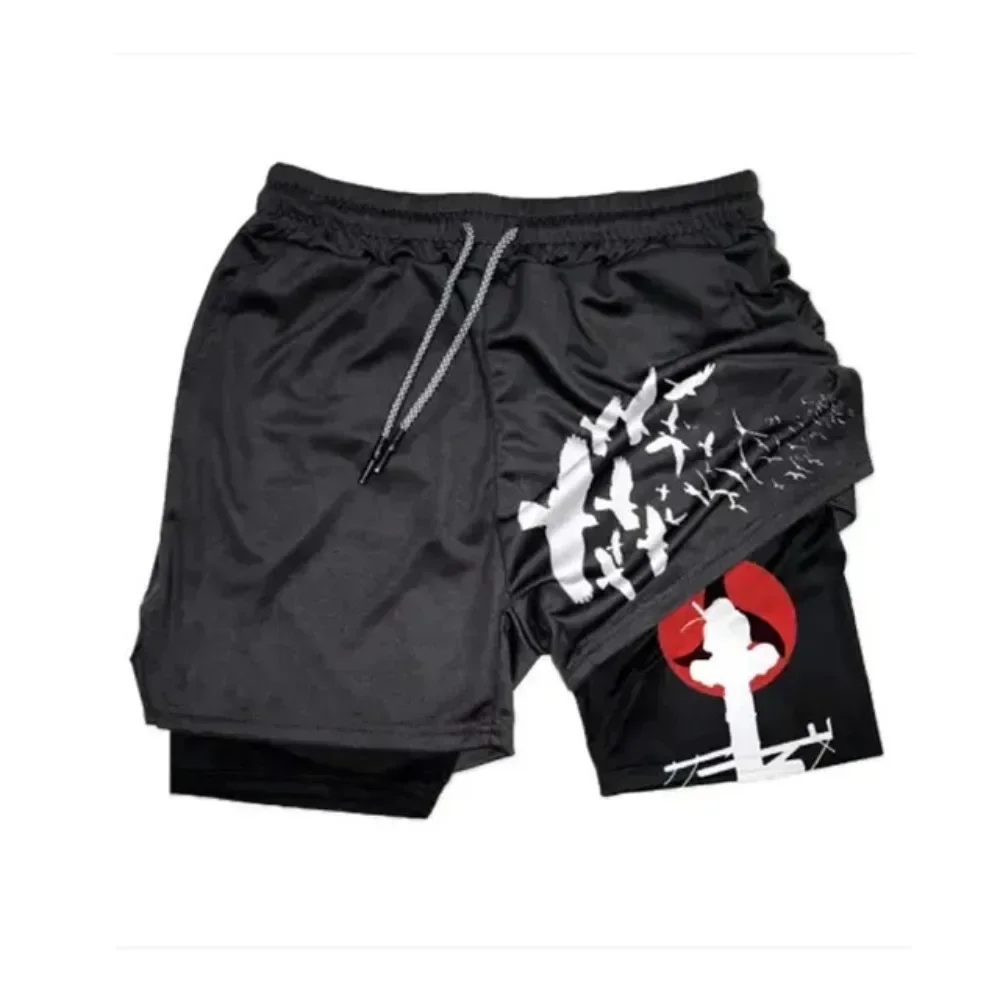 Fashionable Casual Anime Print 2-in-1 Men\'s Compression Shorts Sports Quick-Drying Shorts with Pockets Gym Workout Fitness S-5XL