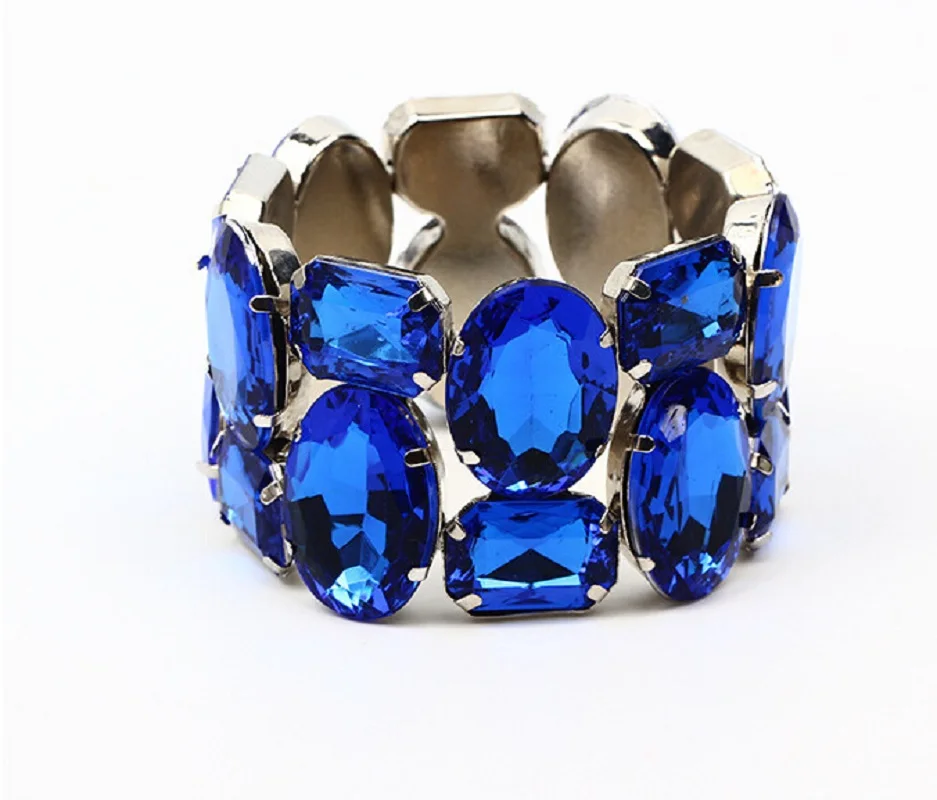 Women  Exquisite Wide Elastic Bracelet Fashion Colorful Crystal Bangle