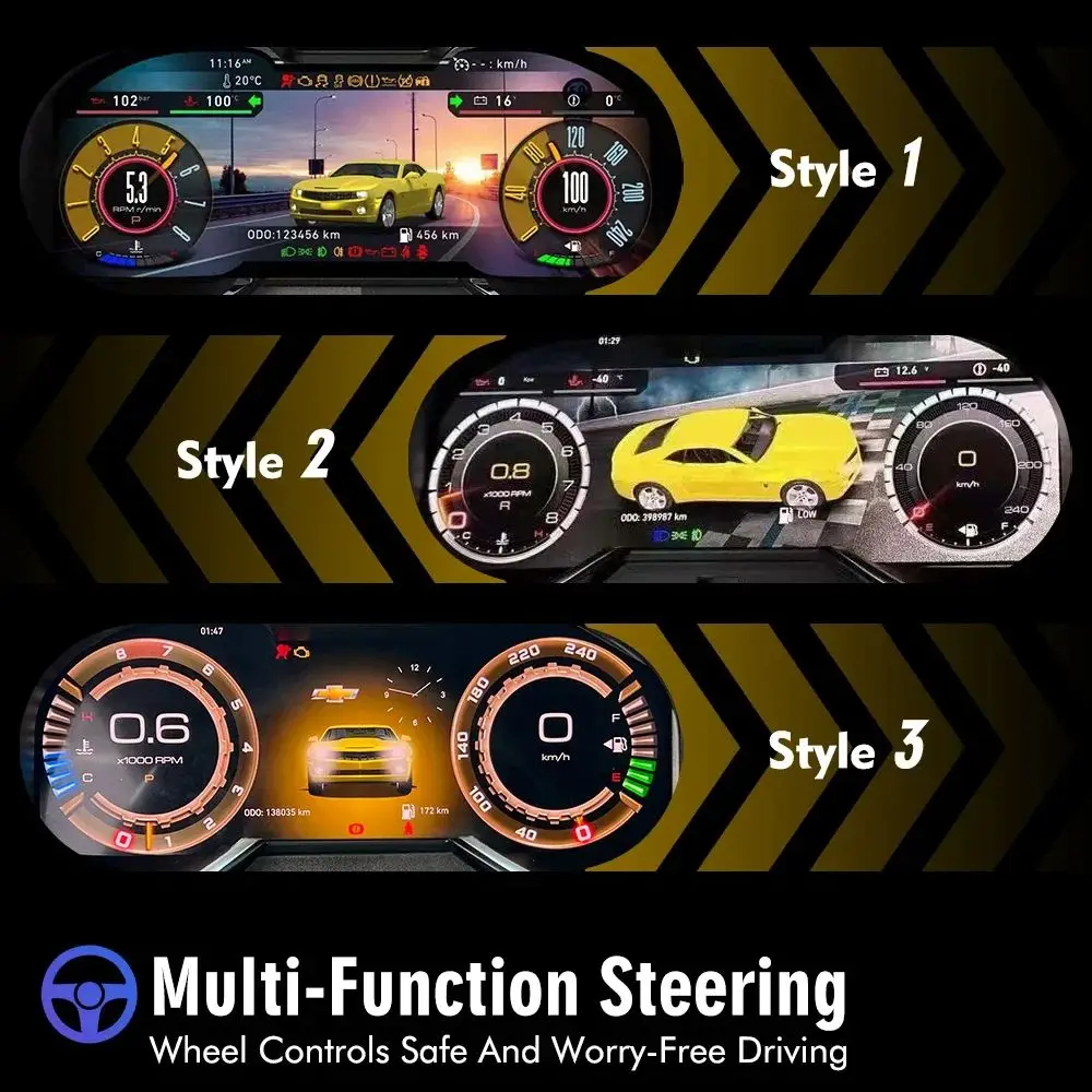 

12.3" Odometer Instrument For Chevrolet Camaro 2010-2015 Digital Cluster Virtual Cockpit Car Speed Meter Screen LCD Auto Stereo