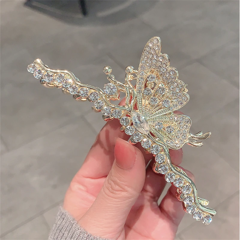 Retro Rhinestone Butterfly Grip Clip Female Fashion Geometric Ponytail Shark Clip Claw Clip Hair Accessories Headdress Gift