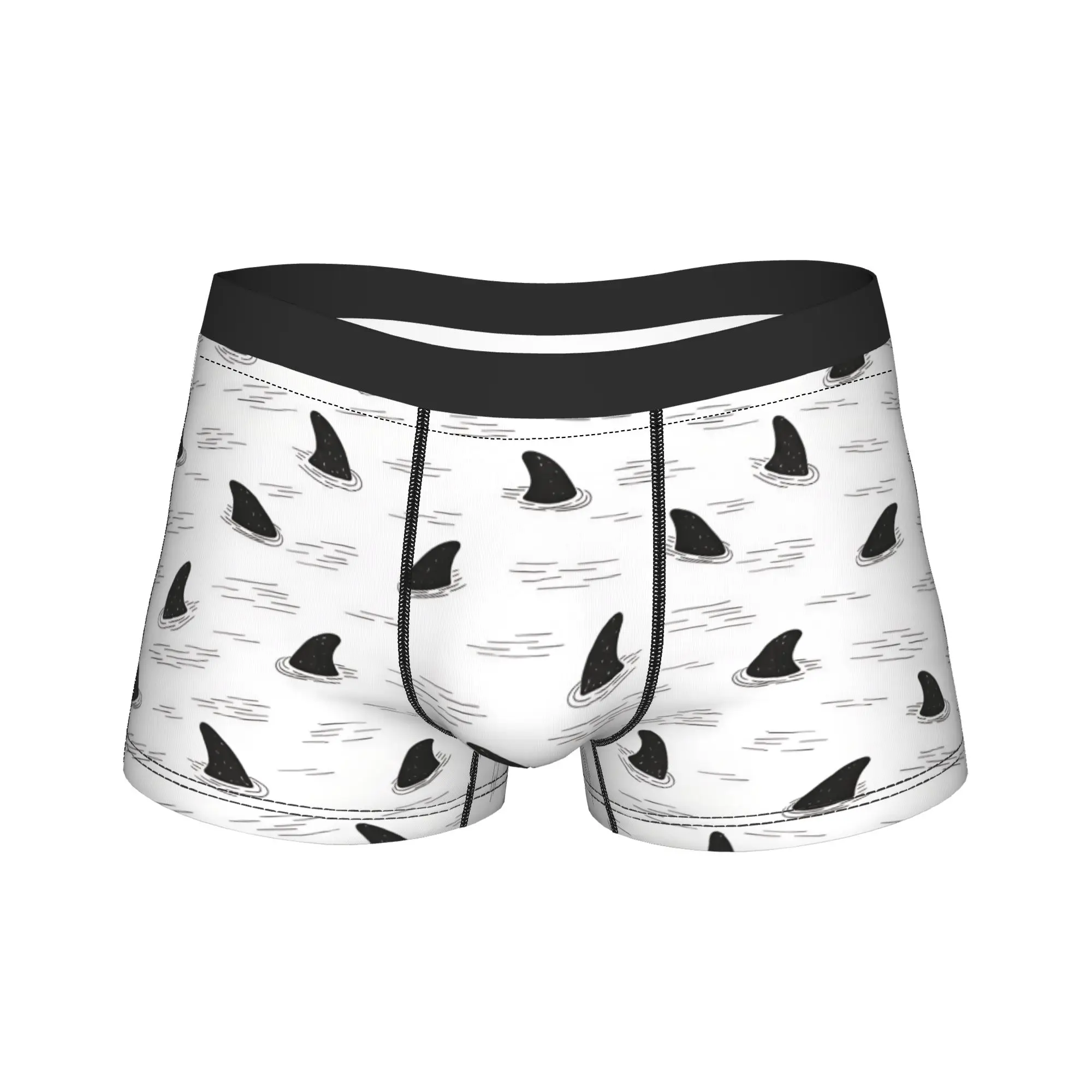 Seamless shark fin pattern Underwear  Men's Underpants Print Novelty Trunk Trenky Shorts Briefs Plus Size 2XL