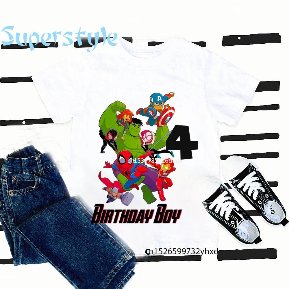 Summer 2 3 4 5 6 7 8 9 Marvel Avengers Birthday Boy Shirt Personalize Name Birthday Kid T-shirt SuperHero Birthday Party Clothes