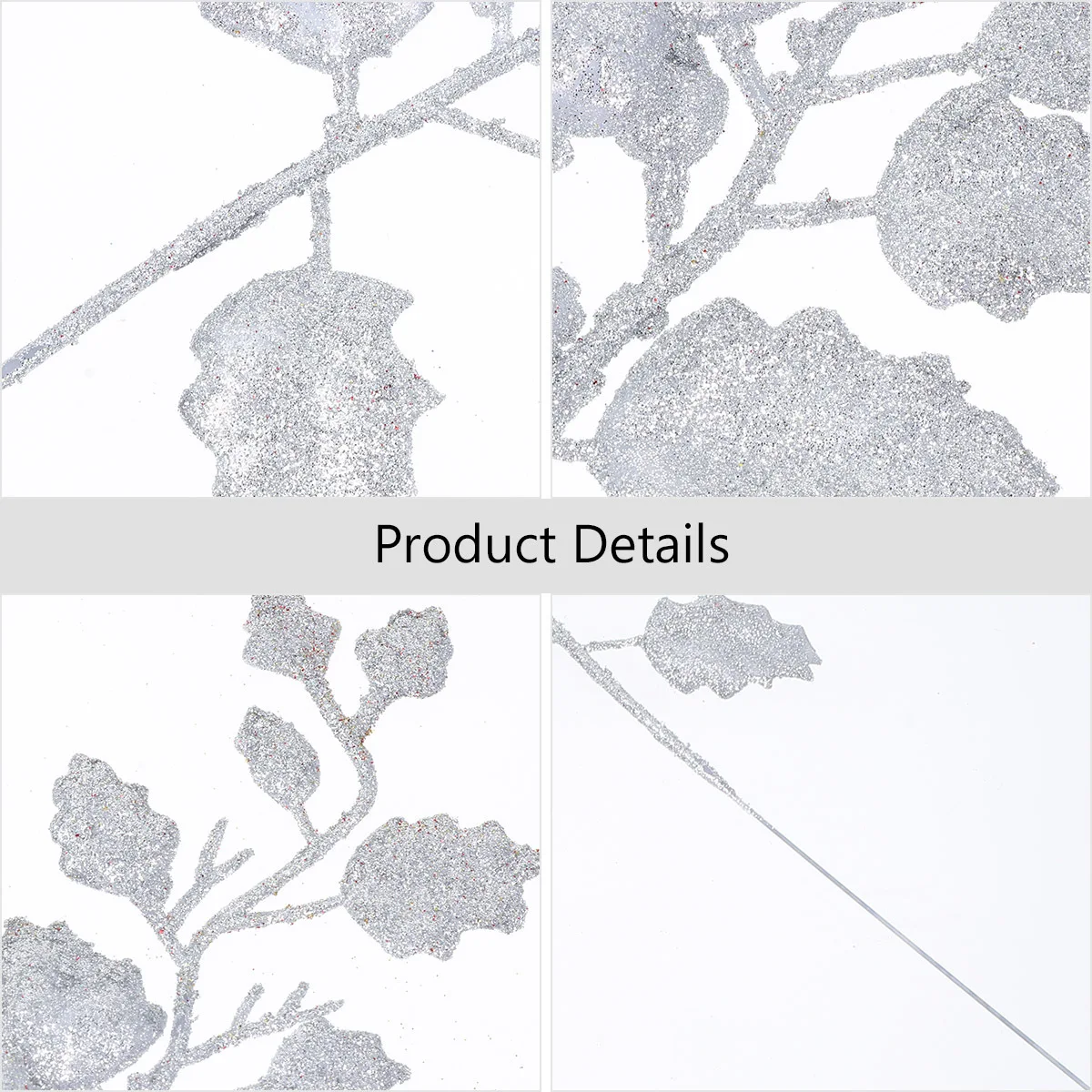 

10pcs Simulation Leaves Christmas Faux Leaf Glitter Powder Decorative Picks For Tree Home Holiday Wedding Party Craft Glittered