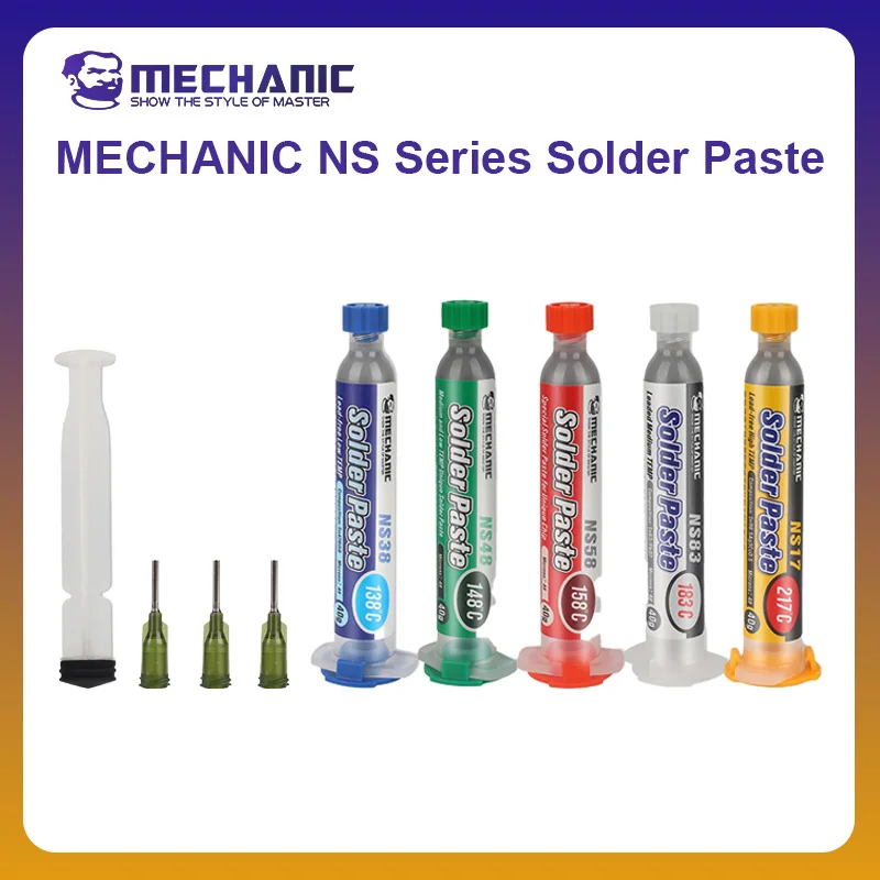 MECHANIC OFFICIAL NS Series Needle Solder Paste 138°-217° Temperature Tin Planting PCB IC Mud For Mobile Phone Repair Paste