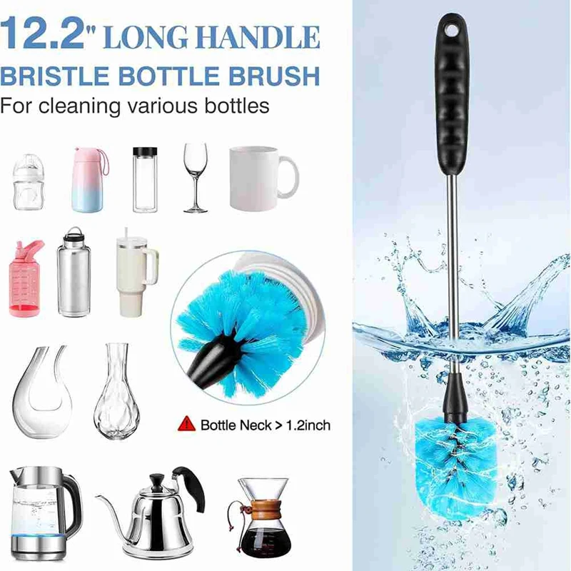 Water Bottle Brush Set, Long Handle 3-In-1 Water Bottle Scrubbing Brush, Cleaning For Narrow Neck Bottles, Sport Bottles