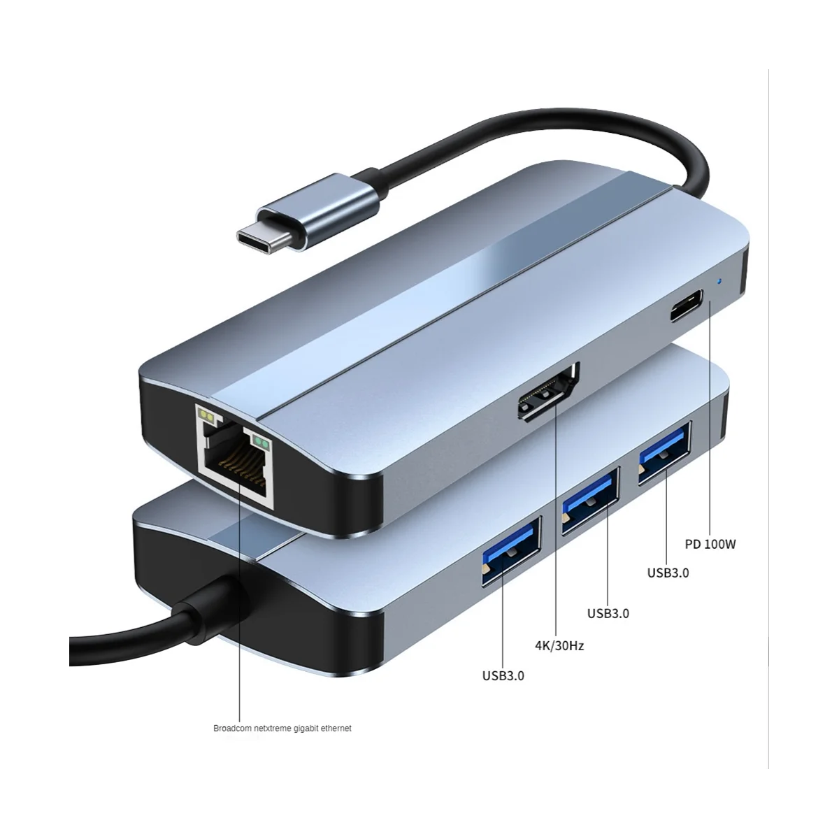 6-In-1 USB C Hub Docking Station Type C USB HUB USB3.0 RJ45 1000Mbps SD TF Card Reader PD 100W Charger HDMI-Compatible