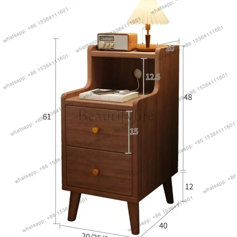 YJ Bedside cabinet, household small bedroom storage, narrow cabinet, mini storage shelf, solid wood color, multi-purpose stor