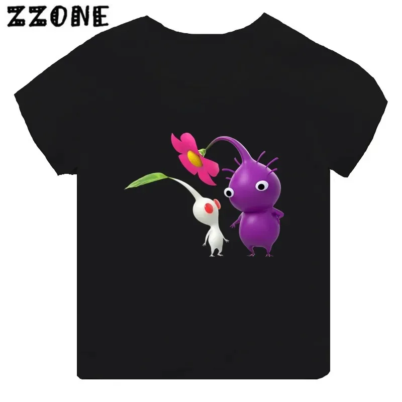 Gorąca wyprzedaż gra wideo Pikmin 4 nadruk Cartoon Kids T-Shirt dziewczęcy ubrania dla chłopców czarne koszulka z krótkim rękawem dziecięce topy,