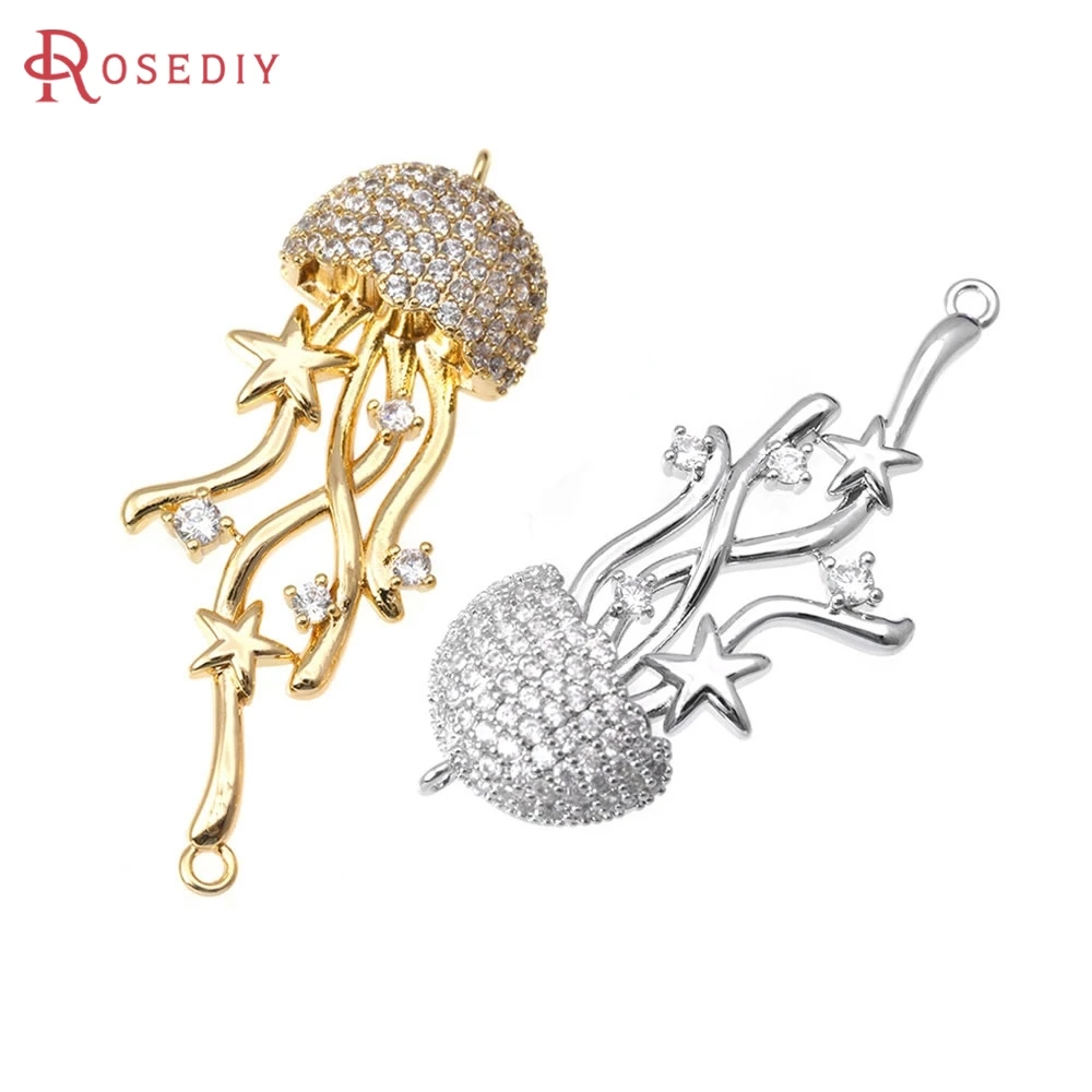 

2PCS 18K Gold Color Brass and Zircon 2 Holes Octopus Connect Charms Pendants High Quality Diy Necklace Earrings Jewelry Making
