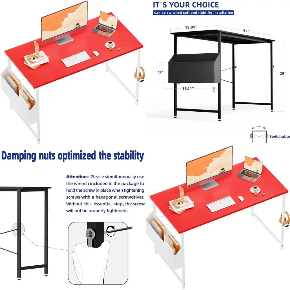 

Compact 47 Desk for Small Spaces with Storage, Home Office Desk with Headphone Hook and Writing Table