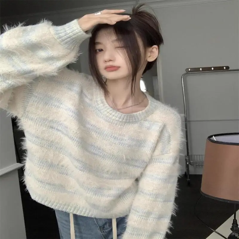 سترة صوفية ناعمة وشمعية للنساء في الخريف والشتاء، تصميم فضفاض وكسول، سترة قطيفة سميكة وحلوة #5