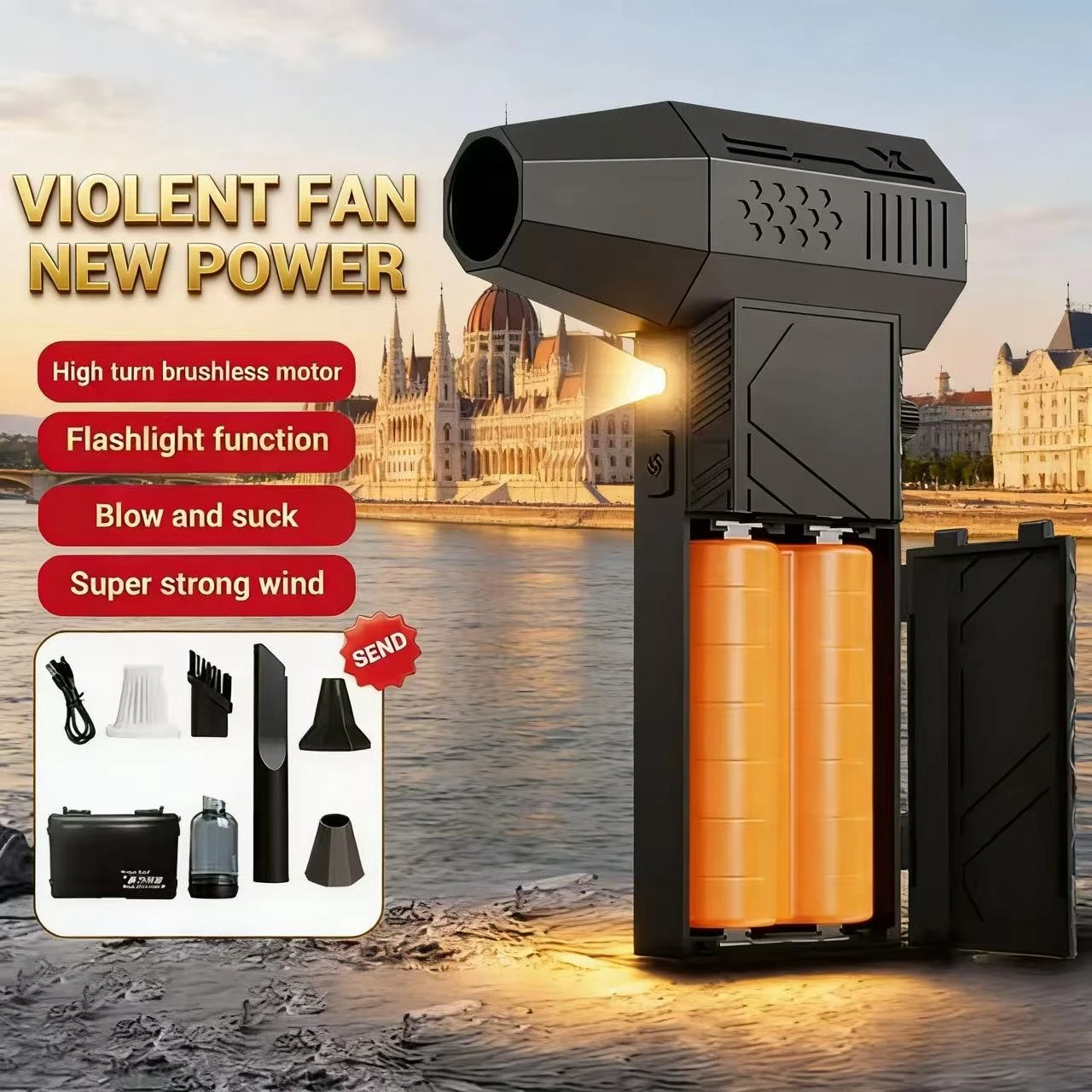 

C6Pro Violent Fan 450000RPM Powerful Air Blower Vacuum Dust Cleaner Type-C Charging Winds 58m/s Brushless Turbo Jet Blower Dry