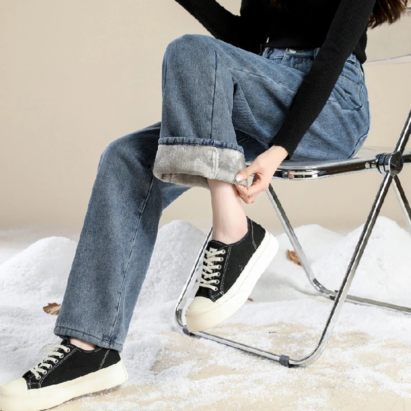 Women Winter Pants Blue Jeans Woman Korean Fashion Straight Leg Jeans Streetwear Y2k Denim Female Clothing Women\'S High Waist