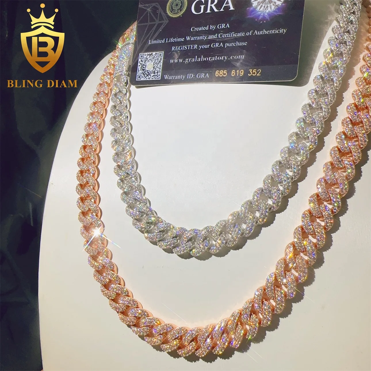 Miossanite Iced .VVS Out VVS M - Cuban Link Chain 12Mm ulasan dan harga