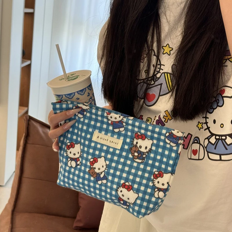 Kawaii Sanrio Anime Canvas Storage Bag Cute Hello Kitty Cartoon Portable Exquisite Toiletries Bag Travel Makeup Bag Girls Gifts