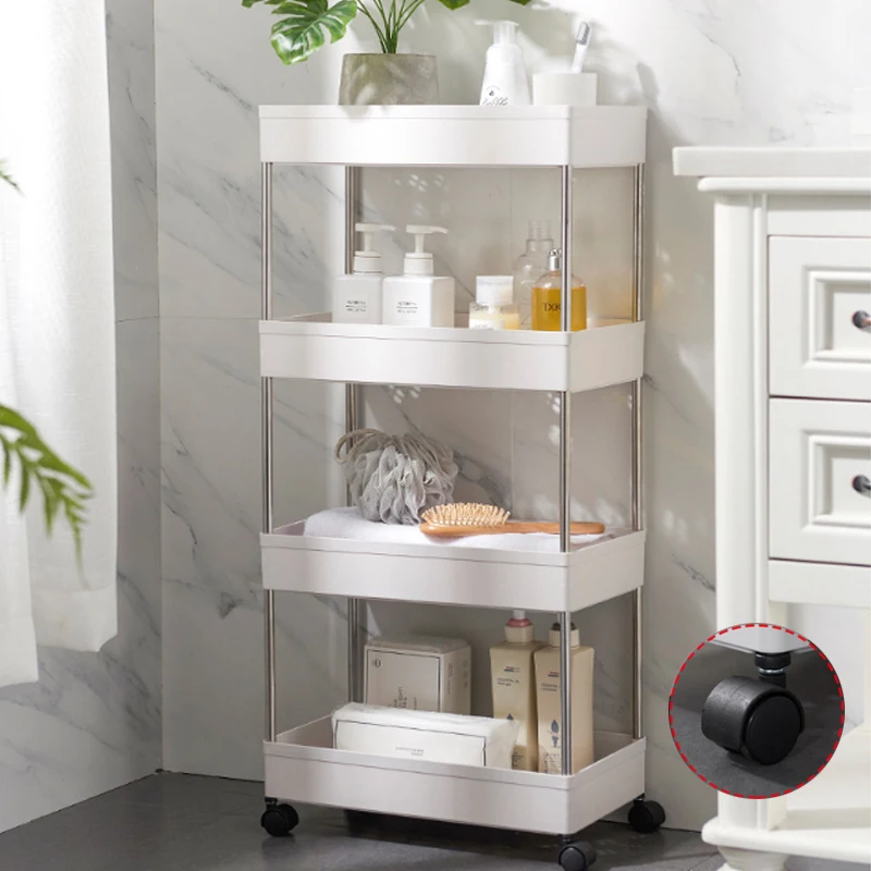 2/3/4 Tier Slim Storage Cart Mobile Shelving Unit Organizer Slide Out Storage Rolling Utility Cart Rack for Kitchen Bathroom