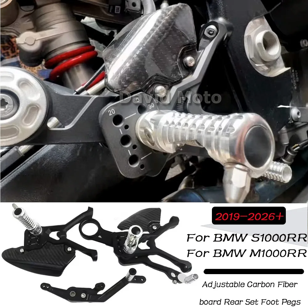 For S1000RR M1000RR 2019-2027 2025 Motorcycle Adjustable Carbon Fiber board Rear Set Foot Pegs Pedal Raise the foot pedal