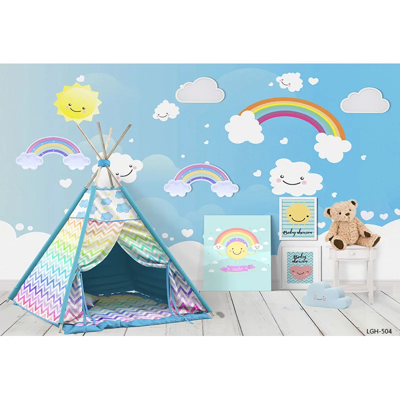 SHUOZHIKE Romantic Decoration Colorful Balloon Arch Bears Background Newborn Baby Birthday Lights Photography Backdrops DH-108