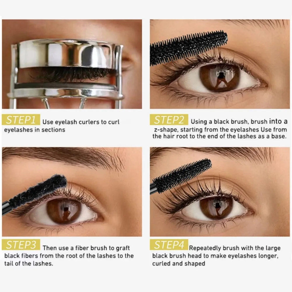 เครื่องสำอางมาสคาร่าสีดำสองหัวแต่งหน้าให้วอลลุ่มดวงตากันน้ำกันรอยเปื้อนความยาวดัดขนตา4D เส้นใยหนา