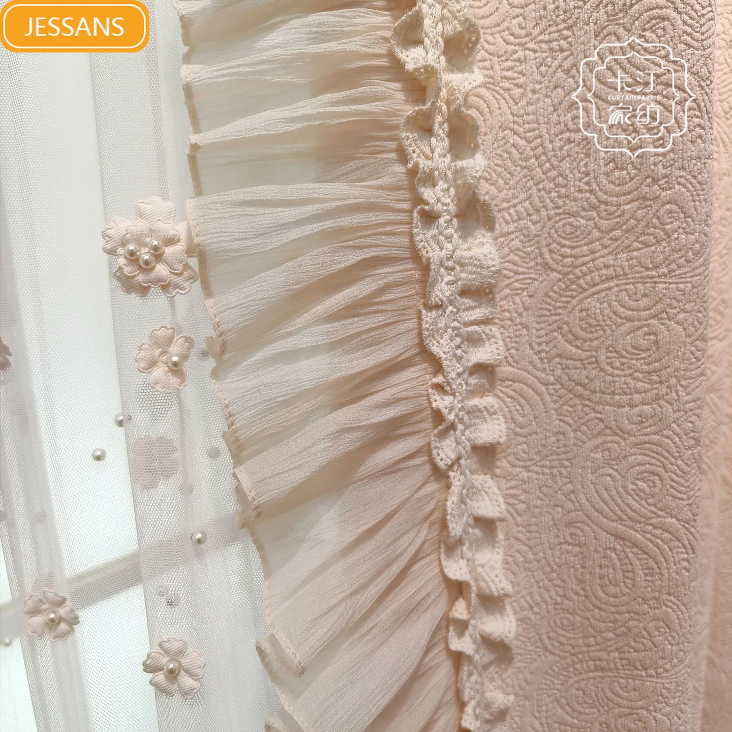 Cream White Pattern Double-sided Chenille Relief Curtains for Living Room Bedroom French Window Balcony Customized Products