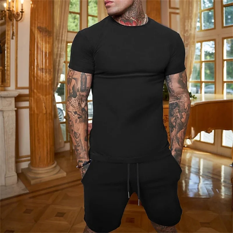 Conjunto de dos piezas para hombre, de Color sólido traje con estampado de letras, camiseta de manga corta, Hip-Hop callejero, novedad de verano, 2024