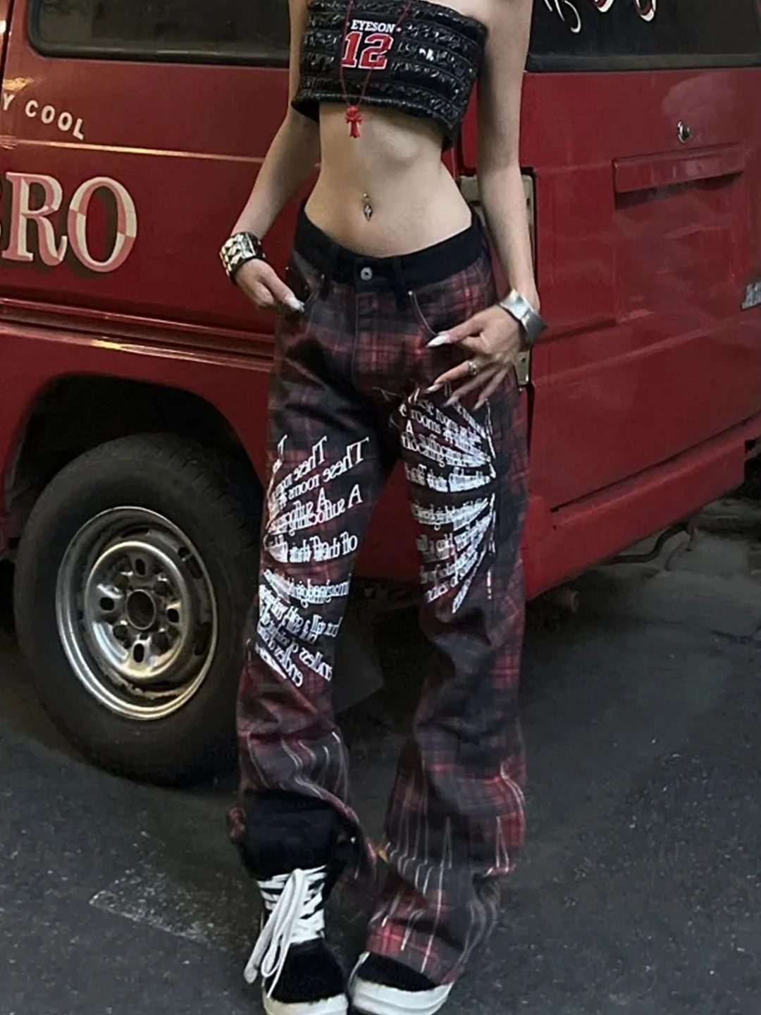 

Street Trend Vintage Hip Hop Letter print jeans Women slimming High Waist Denim Trousers wide-leg pants Femme Streeetwear Jeans