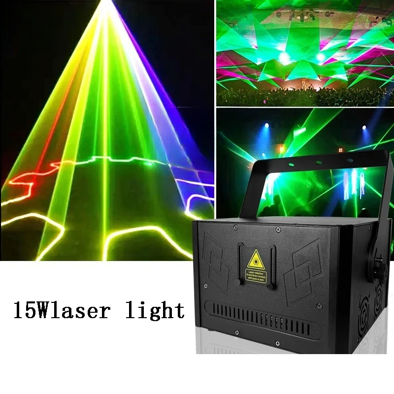 Luz láser de animación RGB, 15W, ILDA, DMX, escáner de animación, proyector láser, boda, Dj, Fiesta Disco, luz de efecto de escenario de Navidad