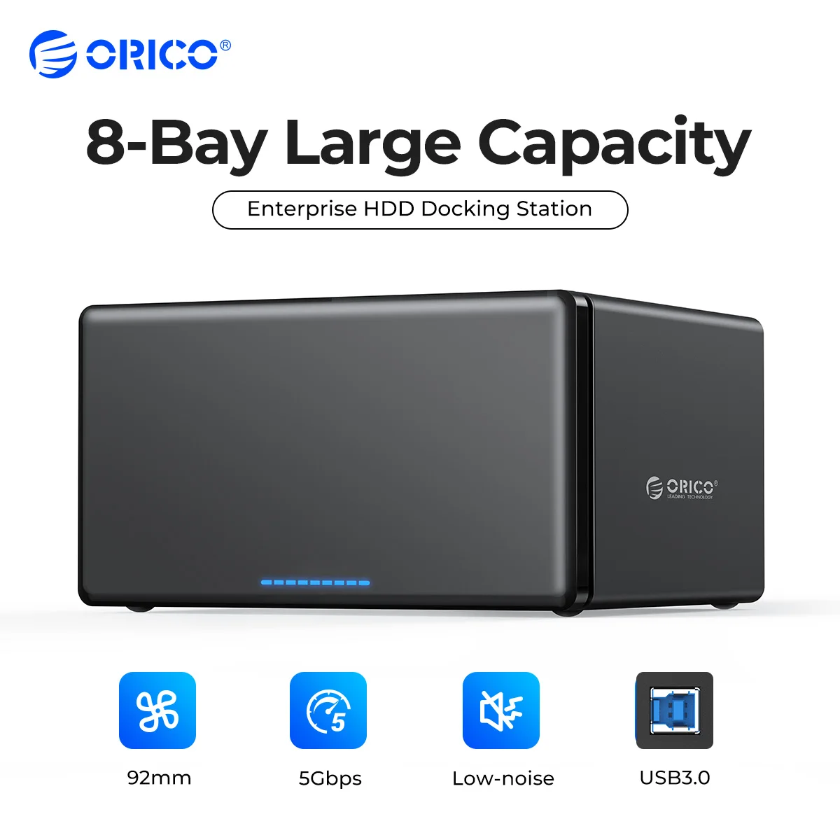 ORICO 8 Bay DAS HDD Storage Hard Drive Enclosure SATA to USB3.0 Type-c External Hard Drive Case Support 144TB NS Series