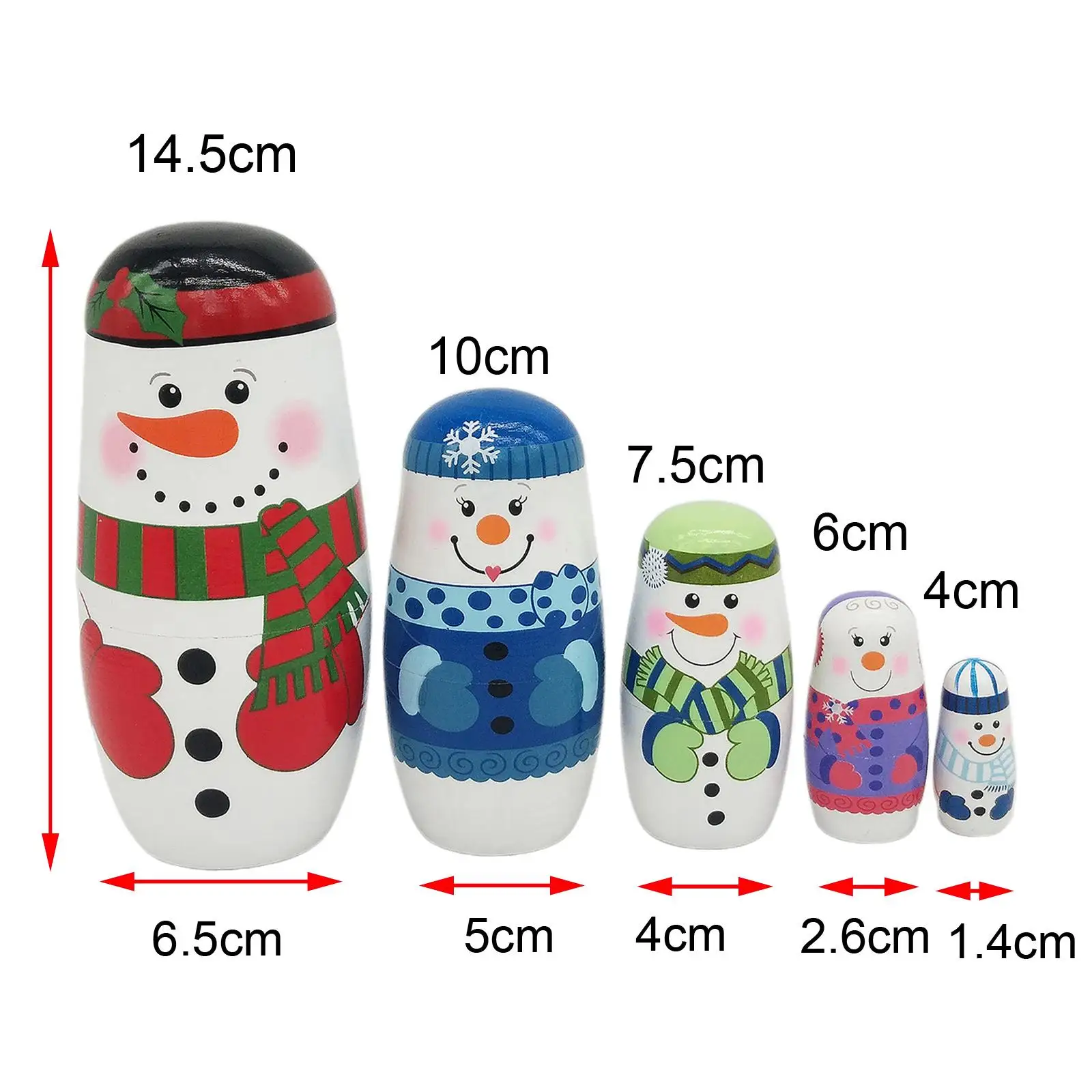 Snowman Matryoshka Russian Nesting Dolls Babushka Wooden Set 5 Pcs