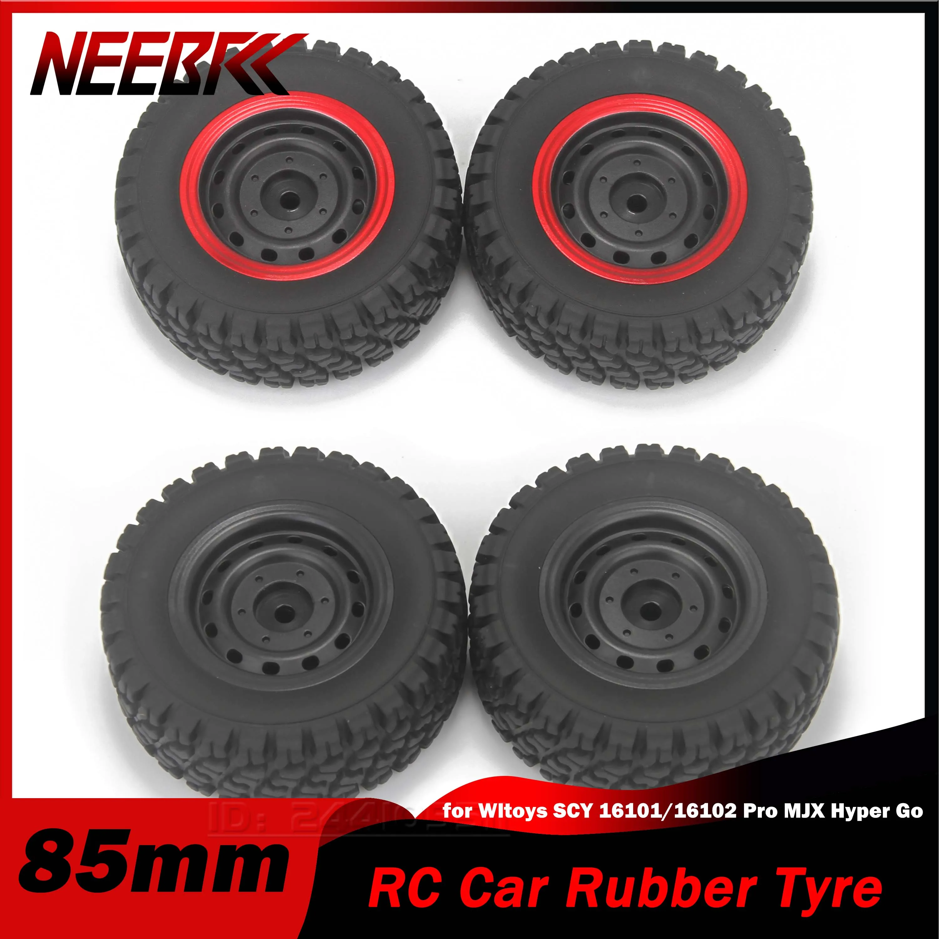 4PCS 85*35mm 1/16 RC Car Rubber Tyre Wheel Rim Tire 12mm Hex Hub for Off-road Vehicle Wltoys SCY 16101/16102 Pro MJX Hyper Go