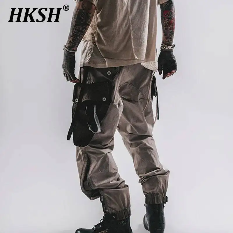 

HKSH весенние новые мужские брюки-карго в стиле панк, нейлоновые нагрудные карманы с трехмерным вырезом на молнии, моющиеся брюки-карго HK4629
