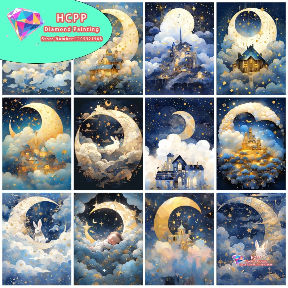 Neues Fantasy-Mondschloss Landschaftsgestaltung Engel Diamant-Malerei-Set Quadratische Runde Diamanten 5D DIY Mosaik Handgemachtes Kunstgeschenk Heimdekoration