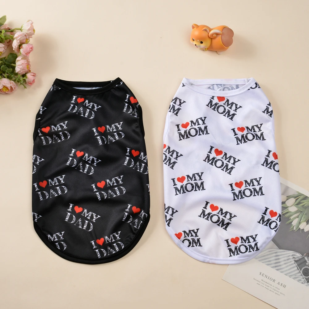 Atmungsaktive Hundekleidung für kleine mittelgroße Hunde, Katzen, Sommer, kreativer Liebesdruck, Welpenweste, T-Shirt, französische Bulldogge, Mops, Haustierkostüm