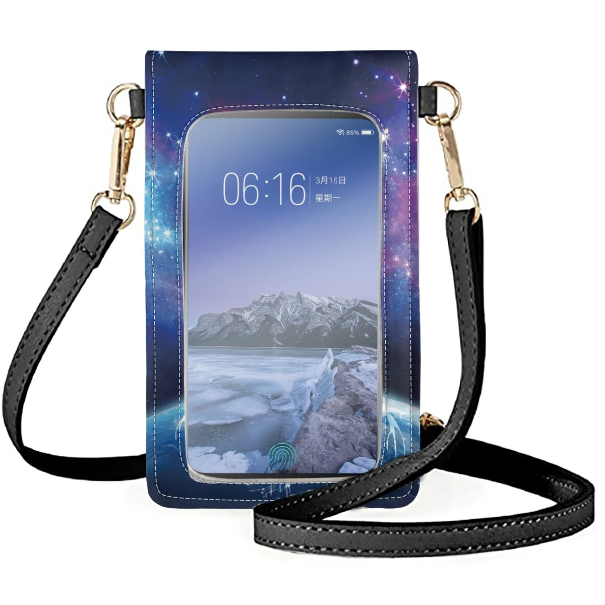 FORUDESIGNS Stars River Magic Mushroom Mobile Pones Bags Anti-wear Leather Crossbody Bag Purse Women's Fashion New Wrist Pack