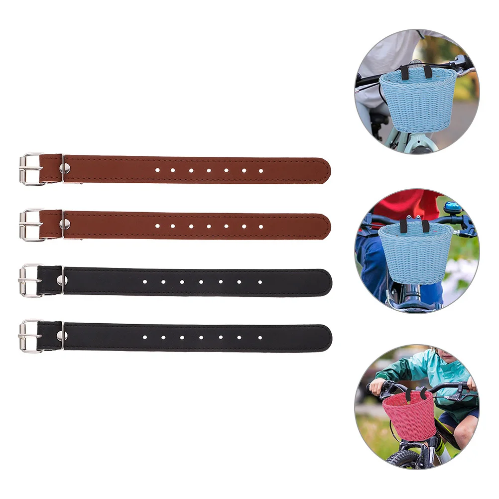 

2Pairs Bike Basket Straps Durable PU Aluminum Alloy Adjustable Holes Strong Load Bearing Front Cycling Basket Belt Detachable