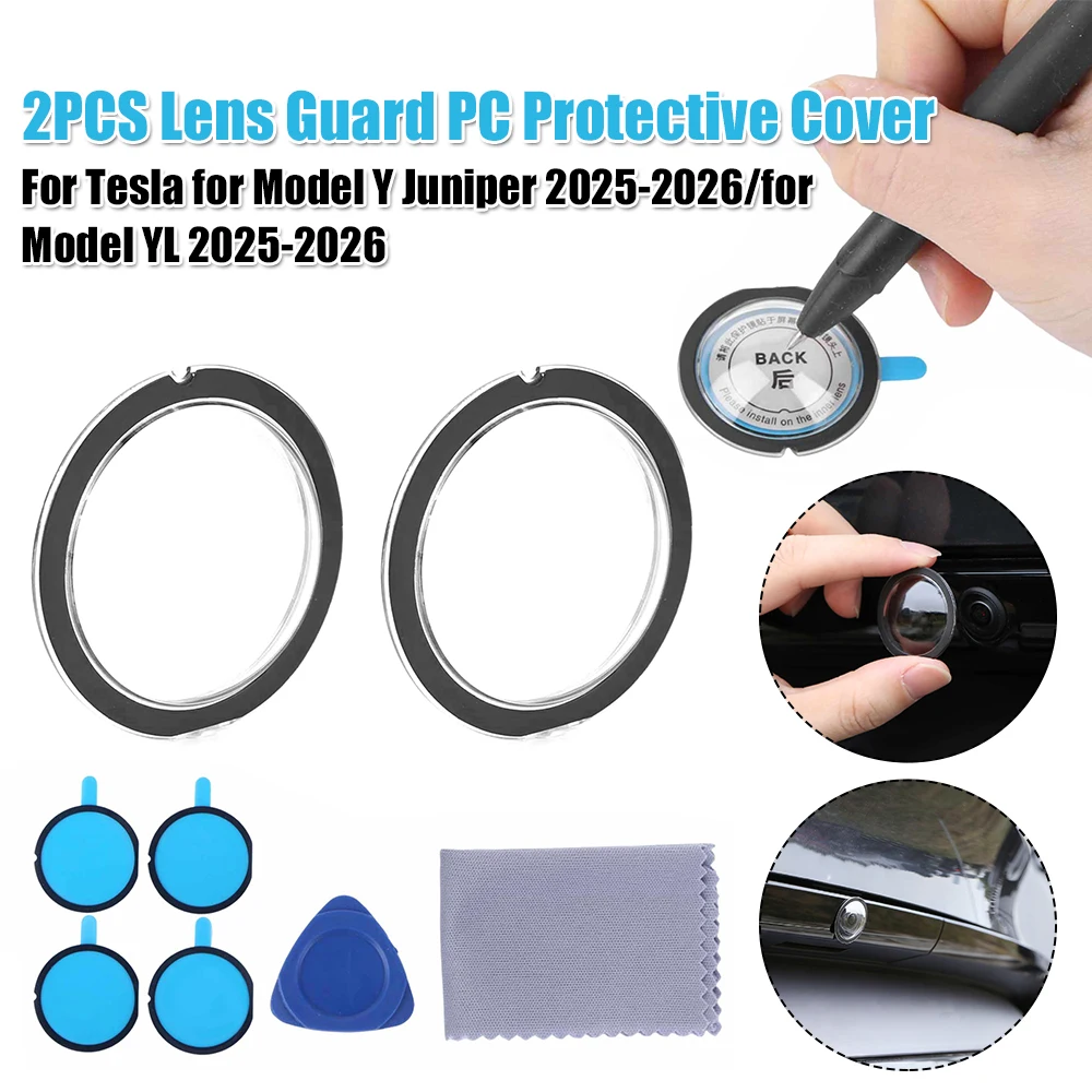 2PCS Front & Rear Anti-Scratch Lens Protector PC Protective Cover Car Camera Lens House for Tesla Model Y Juniper/Model YL 25-26
